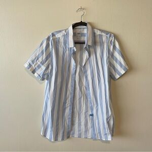 Zara Men's Casual Blue and White Striped Shirt